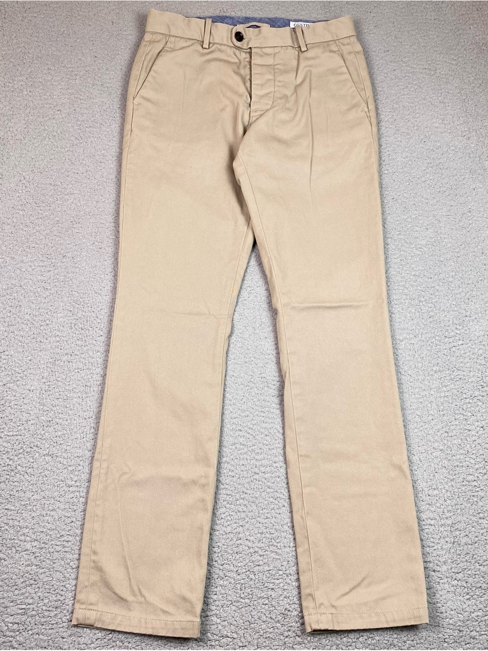 Gustin Chino Pants Men's Size 32 x 33 Beige Slim Fit Button Fly Cotton